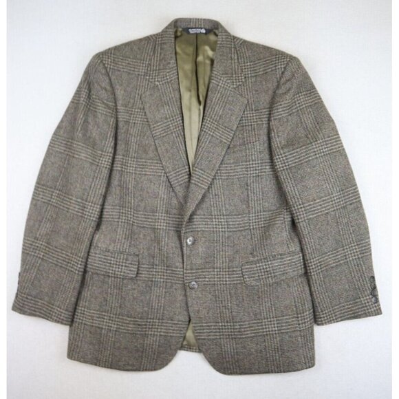 WARREN SCOTT - MEN'S BROWN PLAID 100% WOOL TWEED SPORT COAT BLAZER JACKET- 44R - Picture 1 of 7
